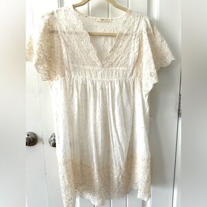 Hazel Dress Cream silk Cotton blend Eyelet Lace Detail Tunic sz S Cottagecore